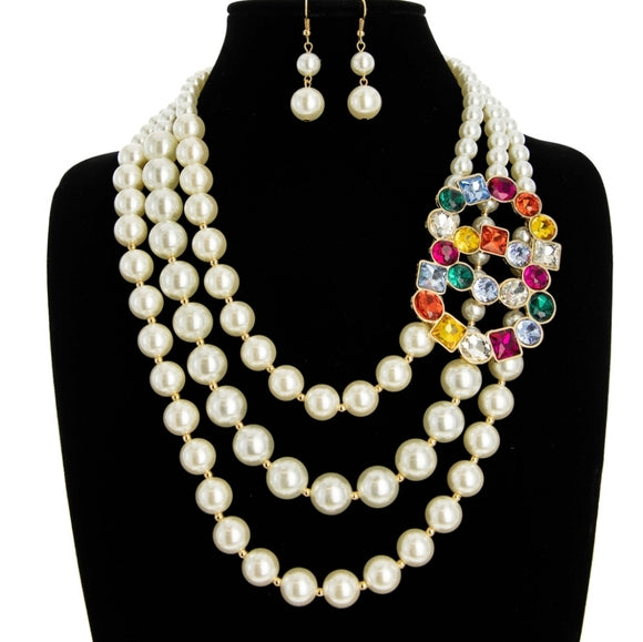 3 LAYER PEARL NECKLACE SET