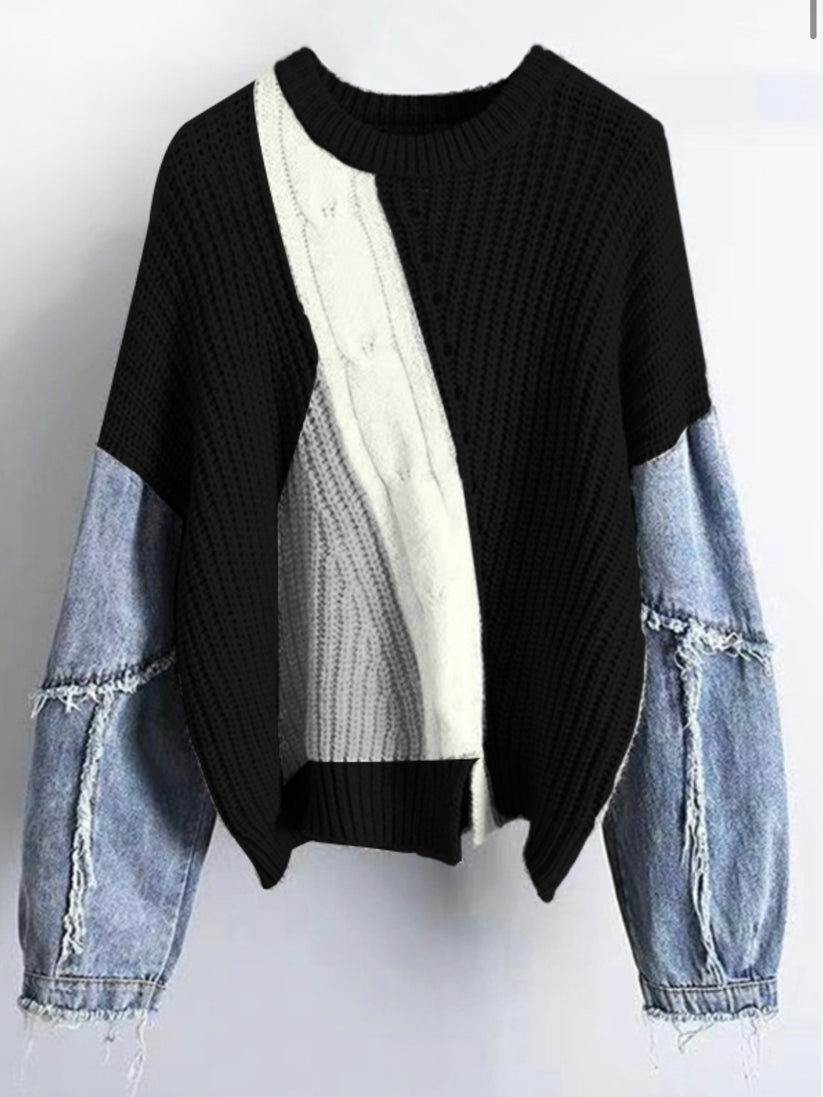 DENIM SLEEVE SWEATER