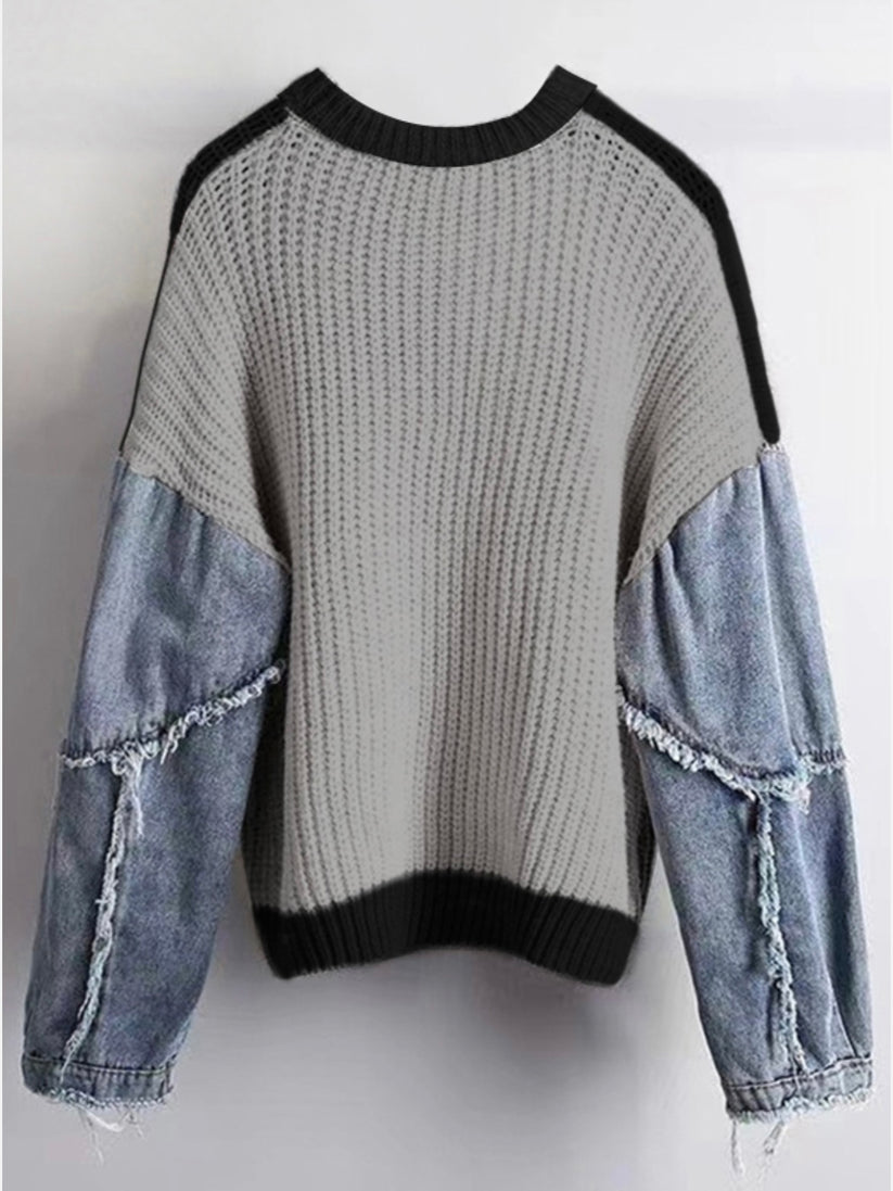 DENIM SLEEVE SWEATER